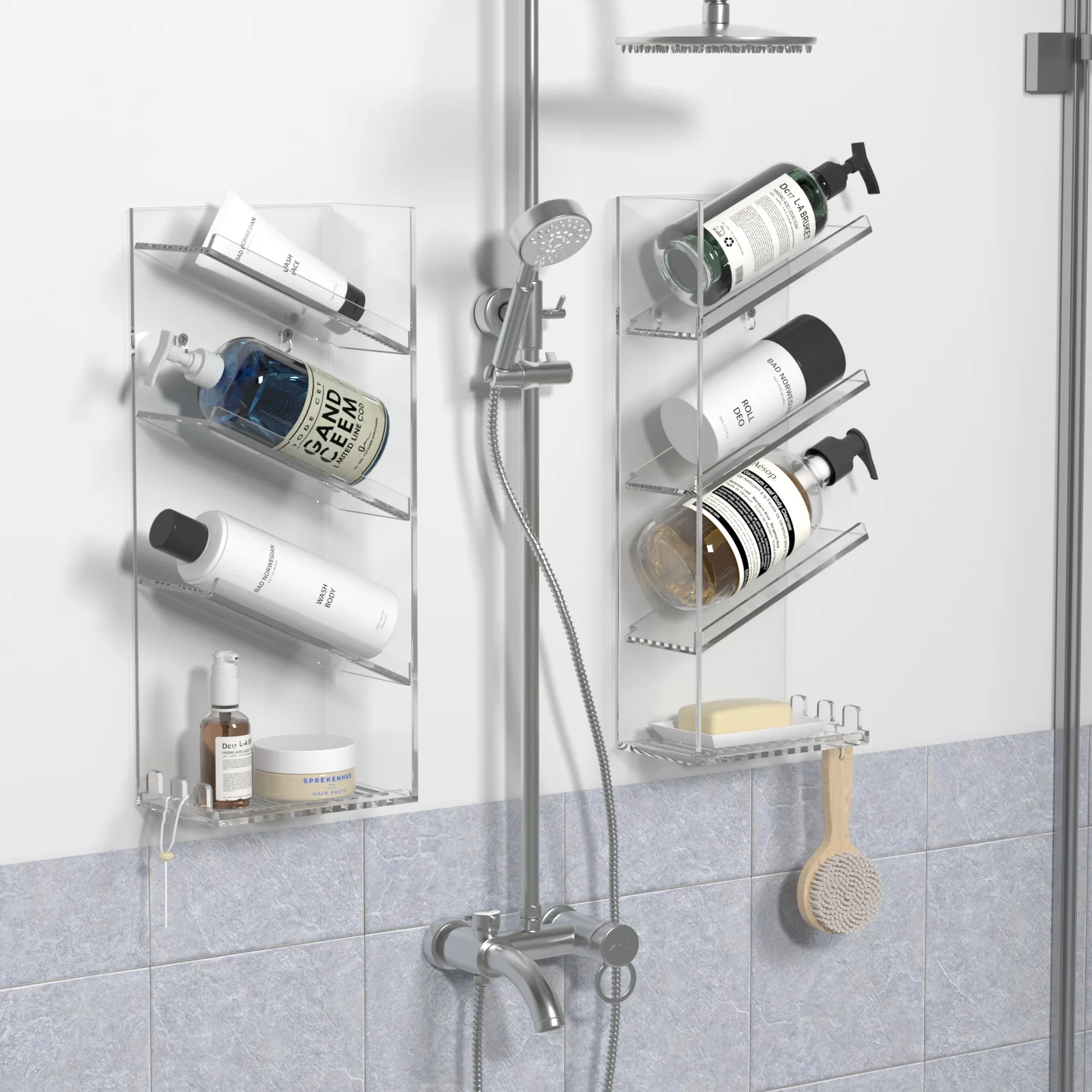 Source 2-Compartments Clear Acrylic Bathroom Corner Shelf Wall Mounted Shower  Shelf Shampoo Caddy Organizer Shower Rack on m.