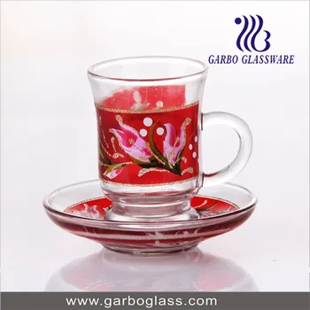 トルコ風チャイグラスティーカップ＆ソーサー、カスタムロゴ入り