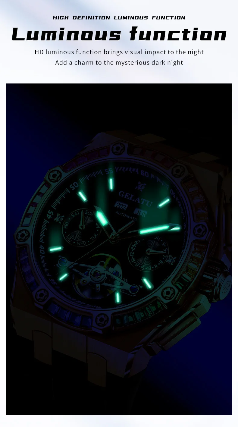 GELATU 6022 Luxury Skeleton Diamond Dial Automatic Mechanical