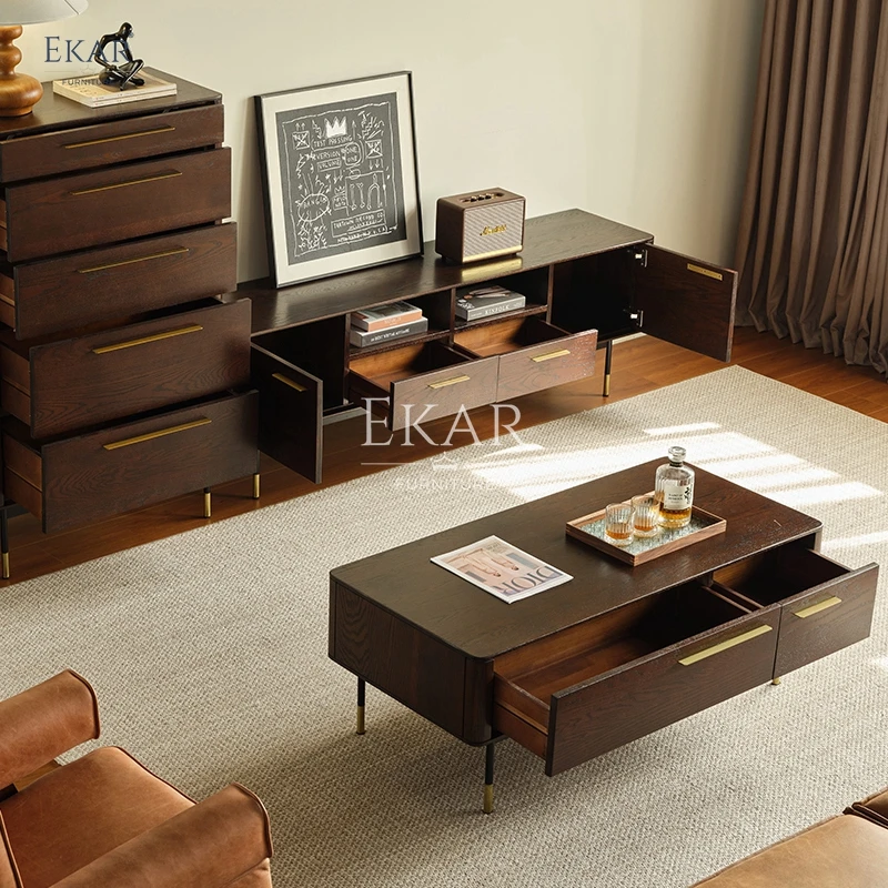 product new design modern living room red oak classic black coffee table-62