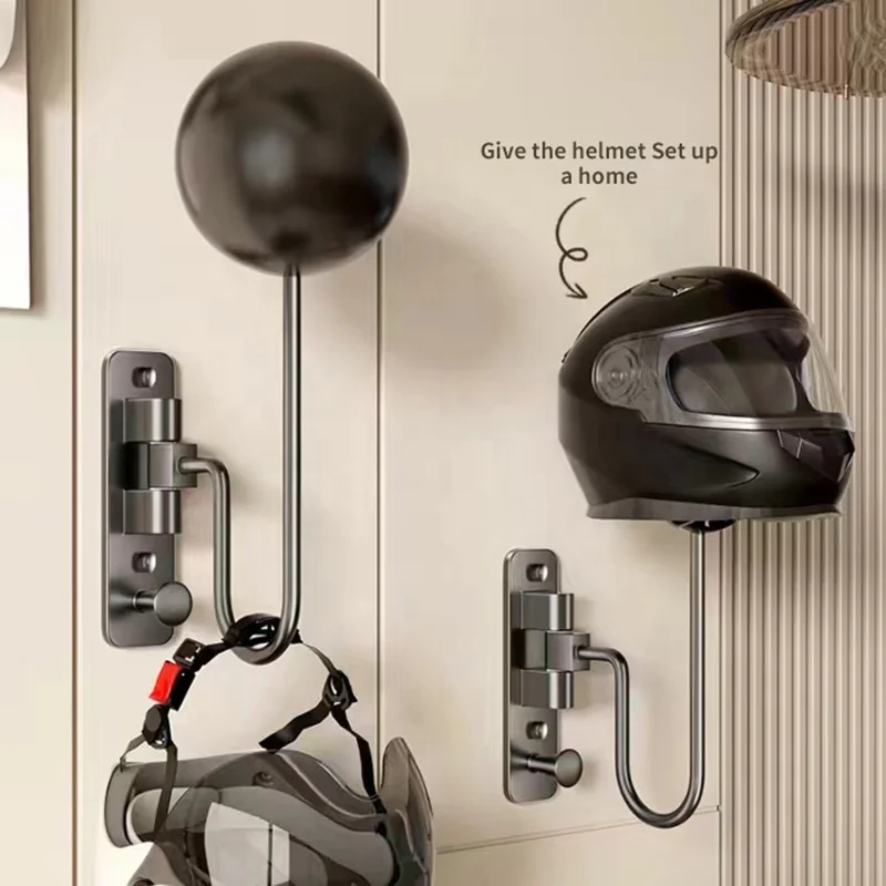 Black Rotatable Motorcycle Helmet Stand Rack Wall-Mounted Storage