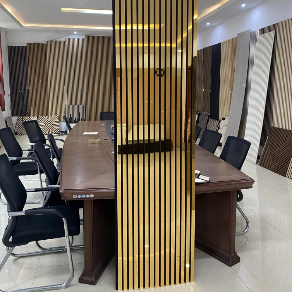 Wholesale Modern Soundproof Wood Slat Acoustic Wall Panels with Mirror Plane Design for Bedroom Living Room & Hotel Use