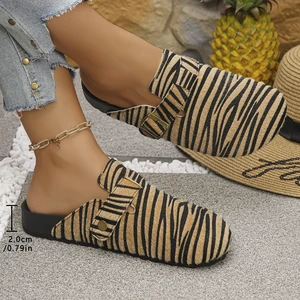 Custom Logo Plus Size Women Closed Toe Slip on Sandals Ladies Fashion Zebra Stripe EVA Outsole Suede Slippers