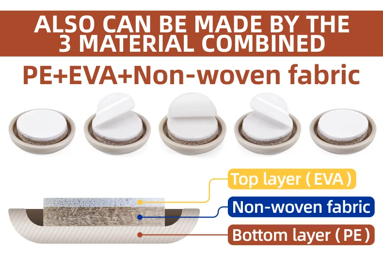 Heavy Duty Adhesive PE Furniture Sliders Chair Legs Floors Protectors for Carpet & Hardwood Floors