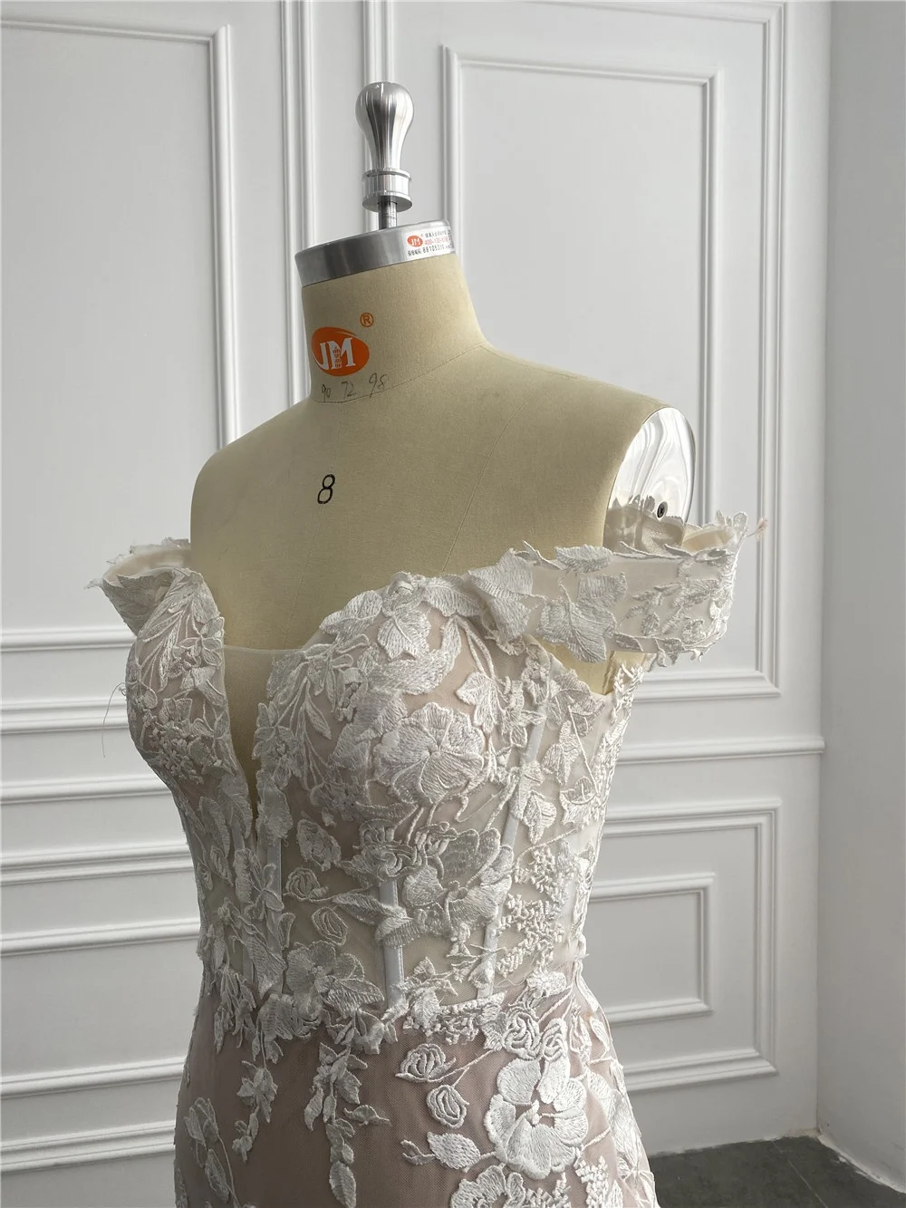Mermaid Champagne Off Shoulder Sleeves Sweetheart Bridal Lace Custom  Wedding Dress