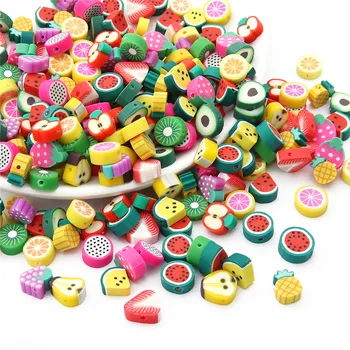 30pcs/bag Colorful Fruit Apple Grape Lemon Watermelon Polymer Clay Beads Loose Bead For DIY Bracelet Necklace Jewelry Making