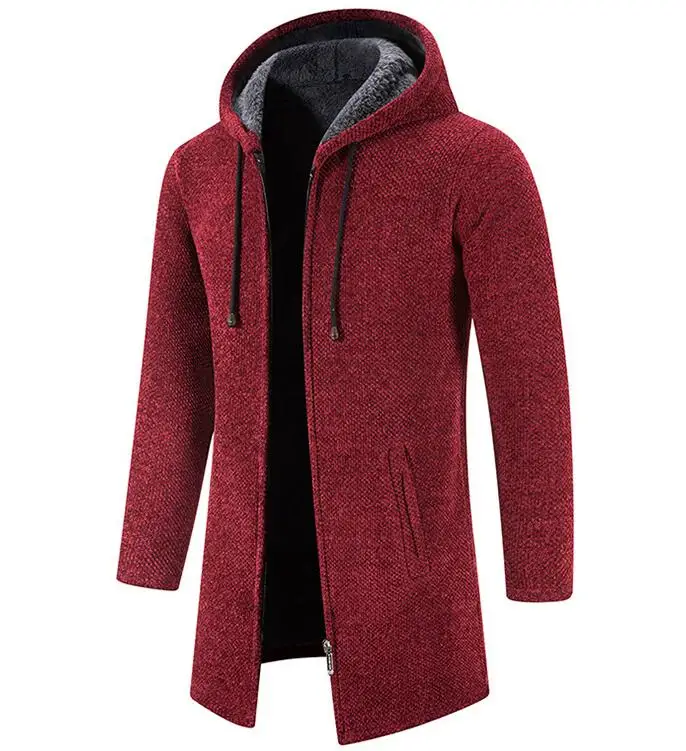 Winter Men Plush Coat With Hooded Warm Sleeve Cardigan Thick Big Size Casual Jacket Man Long Parka_voghion.com