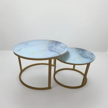 Uniquely Designed Tea Table with Tempered  Glass  Two Piece Nested Set Coffee Table
