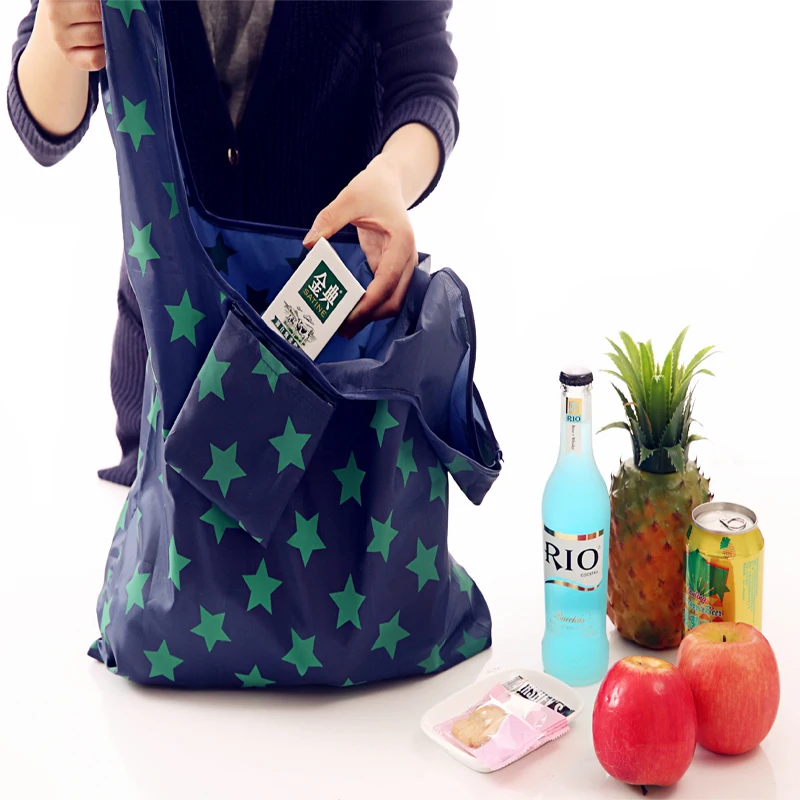 Custom Eco-friendly Carry Packaging Reusable Portable Polyester Tote Foldable Recycle Shopping Grocery Reusable Bag