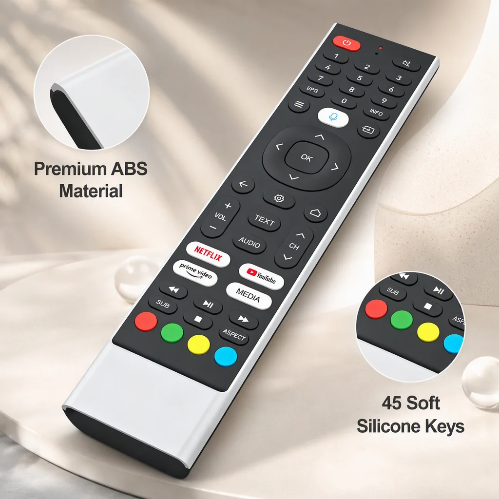 Customized 45 Keys Silicone Remote Control for TV Projector Audio, 1-on-1 Personalized Design with 4 Big Hotkeys OEM