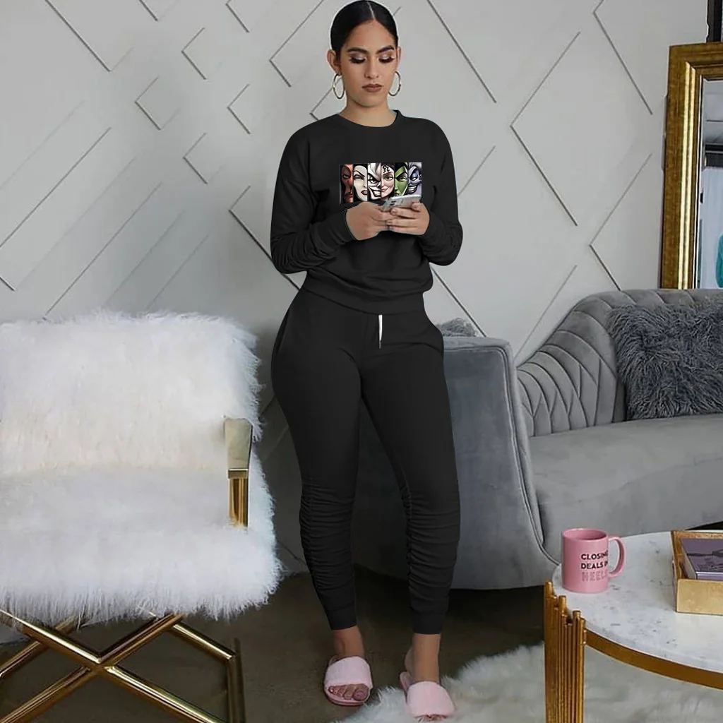 Respirable Para Mujer Conjunto De Joggers,Poliéster 2 Piezas Con Estampado  Facial 9 Colores Ceñido 2021 Otoño S-2xl - Buy Jogger Conjuntos,Conjuntos  De Dos Piezas,Otoño De 2021 Mujeres Ropa 9 Colores Impresión Cara