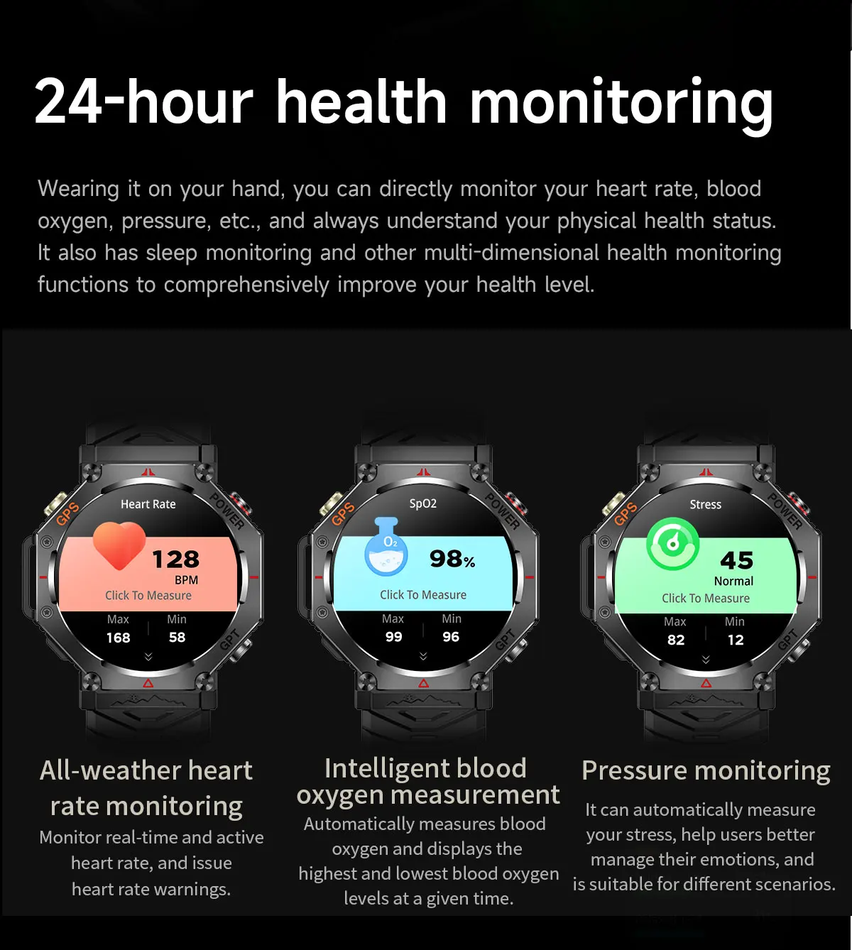 7 heart rate recording fitness exercise modes sleep tracking gps tracking with night lighting-8