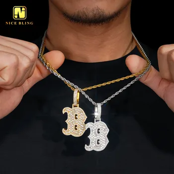 Pass diamond tester hip hop jewelry baguette moissanite letter B pendant 925 silver fashion initial name pendants charms