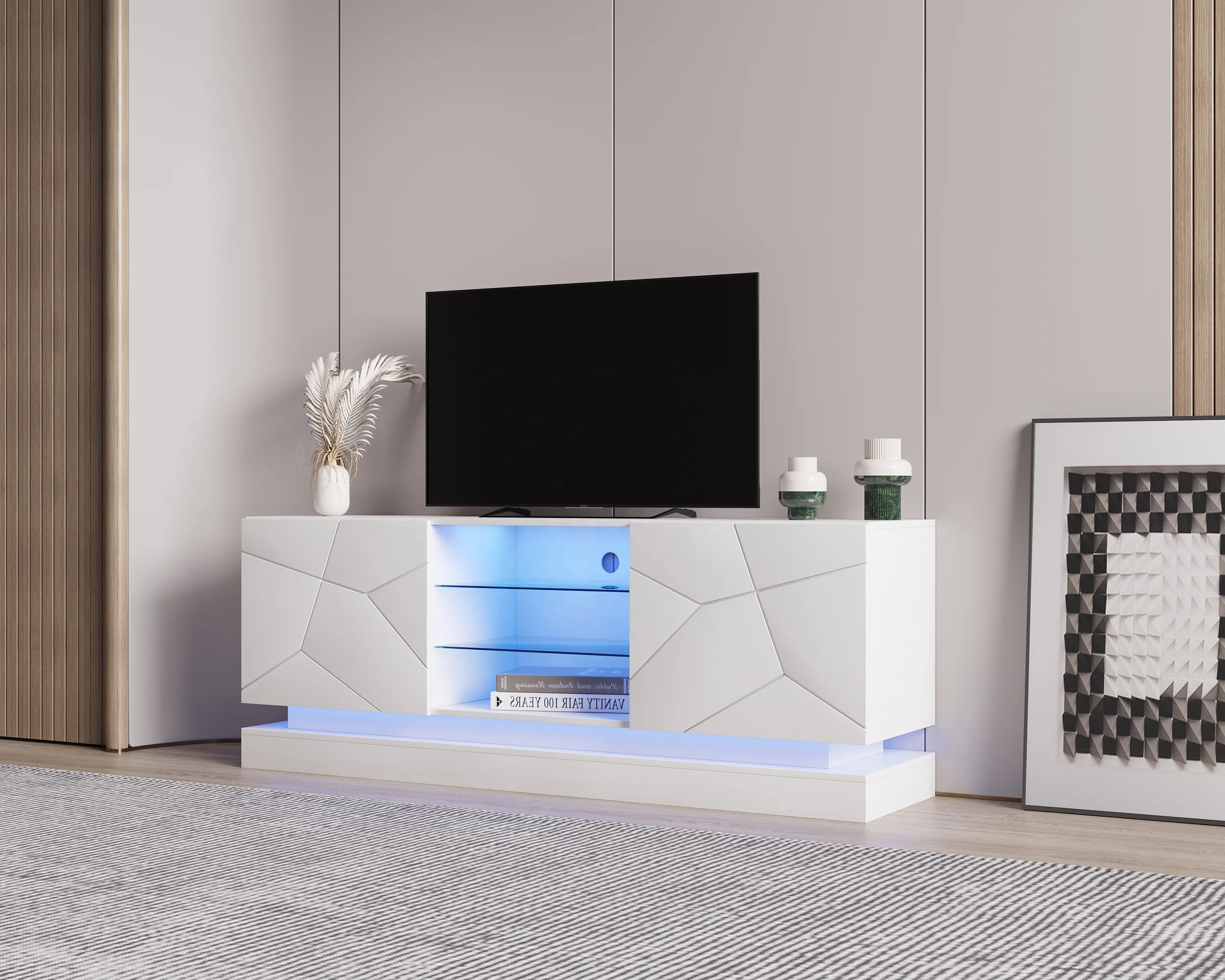 High Gloss Modern Living Room Mdf Wood With Led Light Luxury Tv Stand