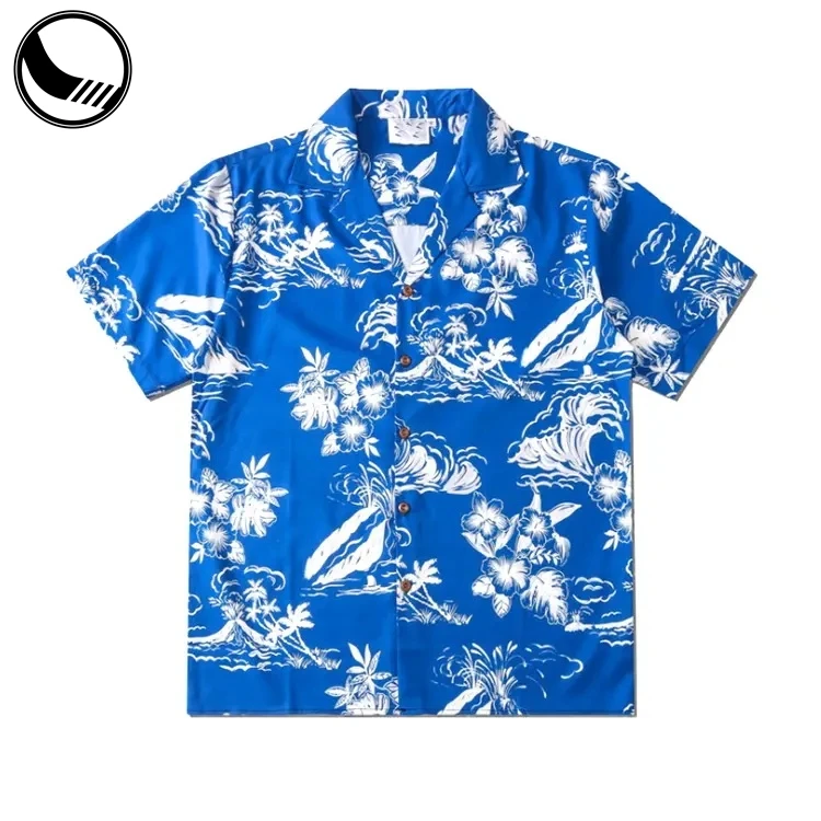 Silk Hawaiian Casual Shirt Beach Summer Shirts Men Golf  Button up Custom Printed Hawaiian Shirt supplier