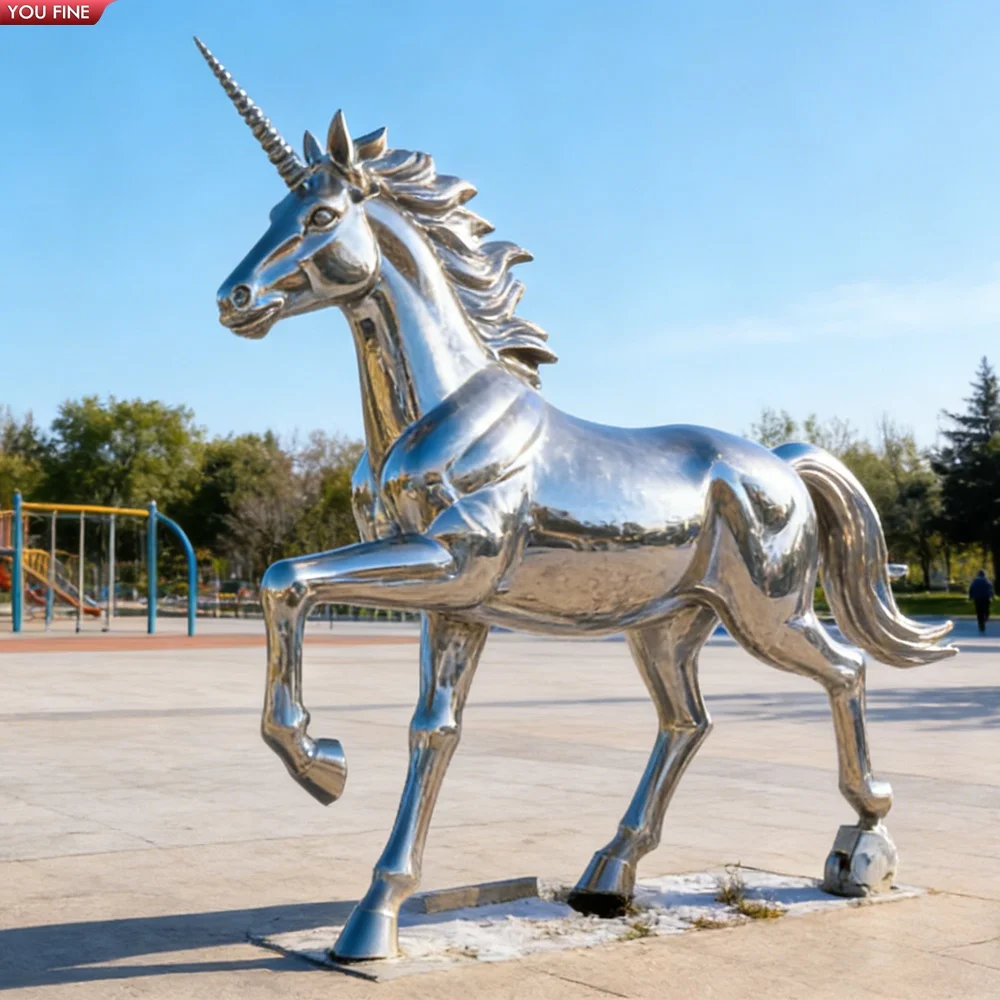 Custom Outdoor Garden Yard Large Stainless Steel Unicorn Sculpture