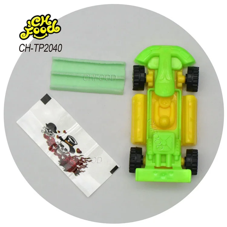 Kids Candy Toy Wholesale and Custom Private Label Tattoo Bubble Gum With Small Plastic Toy Car Racing Toy Candy