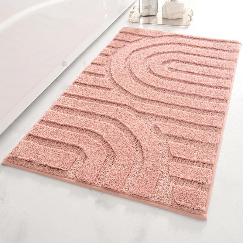 Pink Fluffy Soft Plush Stripe Shower Carpet - Quick-Dry Super-Microfiber Tufted Bath Rug, Non-Slip Bath Mats, Perfect Bathroom Rugs and Floor Mats for Home Use