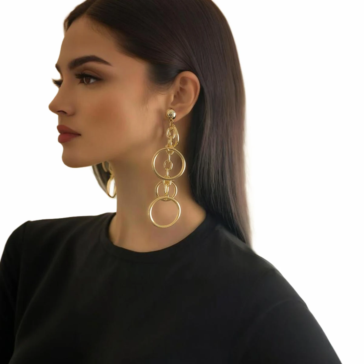 Designer Long Cross Circle Linked Stud Earrings for Women Trendy Ladies  Daily Earrings Accessories Fashion Jewelry Female Gifts