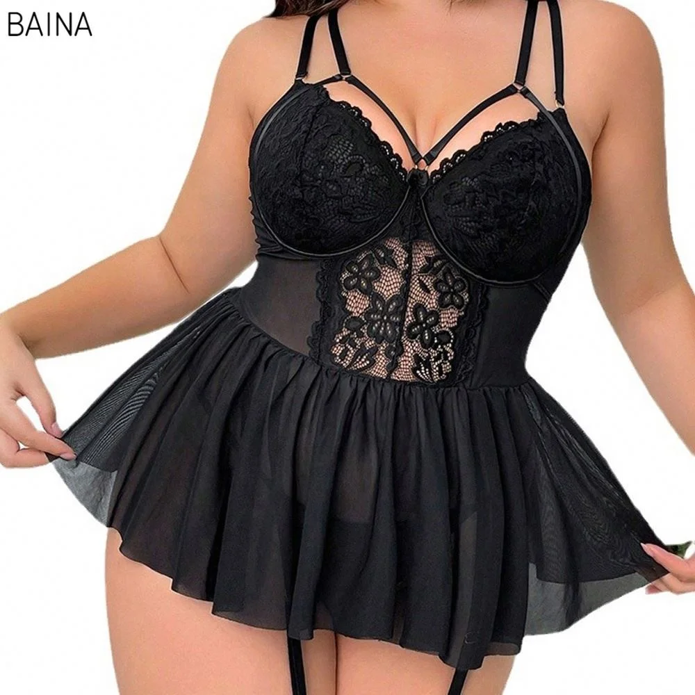 Fat Woman Lingerie Plus Size Floral Lace Suspenders Solid Triangle Cup  Nightdress Women's Sleepwear