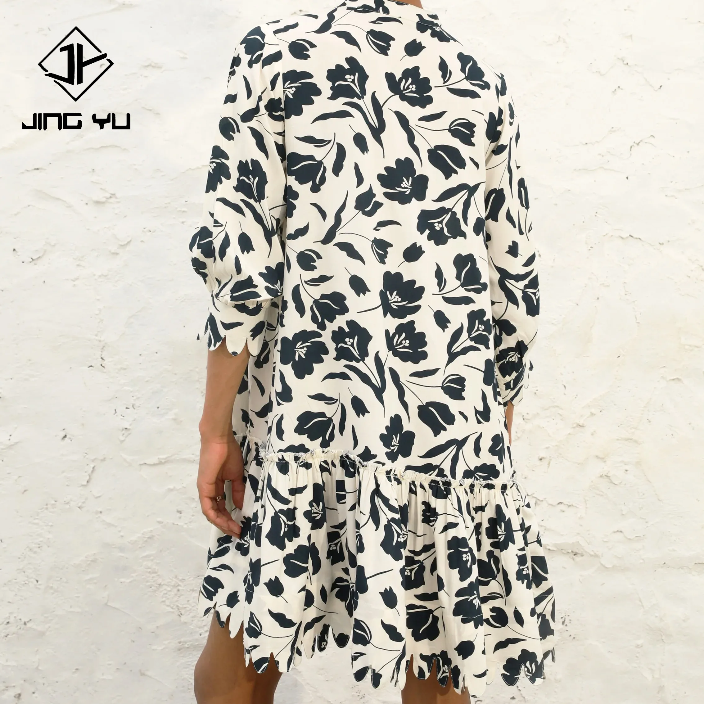 JingYu Hot Sales Custom Design Rayon Loose Polynesian Print Floral Party  Ladies Hawaiian Dress for Women Hawaiian Dress