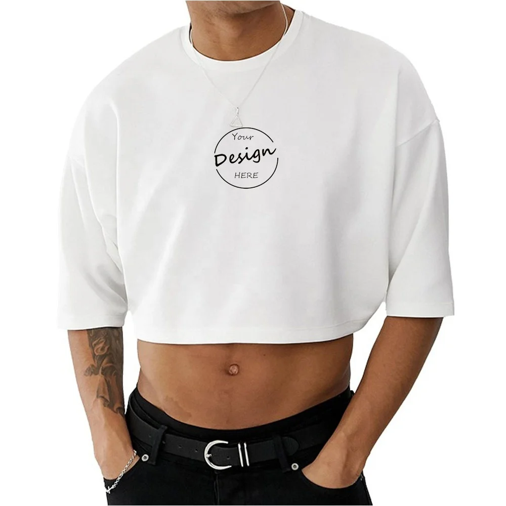 JL0609A Wholesale Soft Cotton Tee Shirt Screen Printing Cropped Boxy T Shirt Men Drop Shoulder Oversized Crop Top T-Shirt Mens