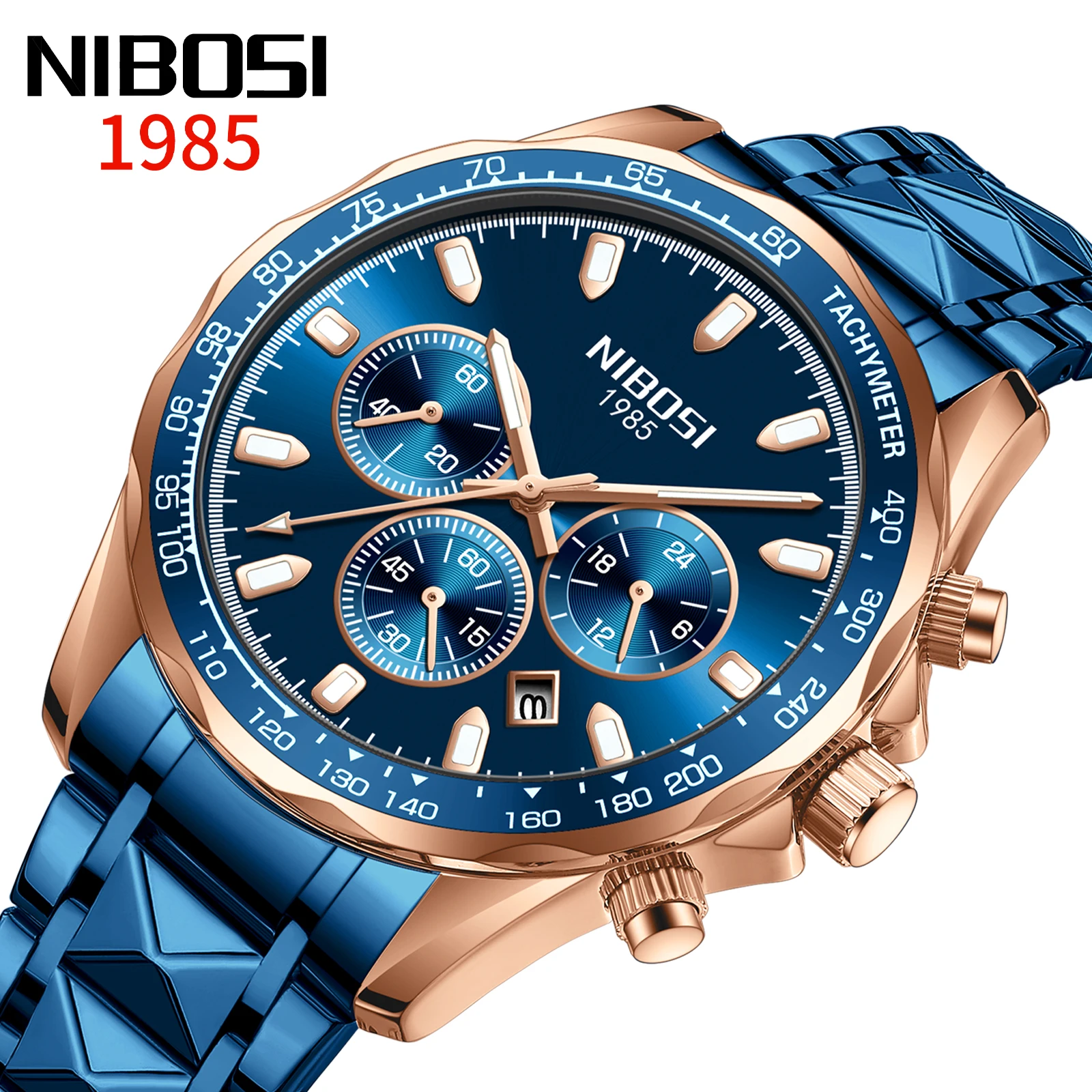 NIBOSI 2611 Mens Charm Fashion  Chronograph Luminous Small Three Needle Water Proof Quartz Watch