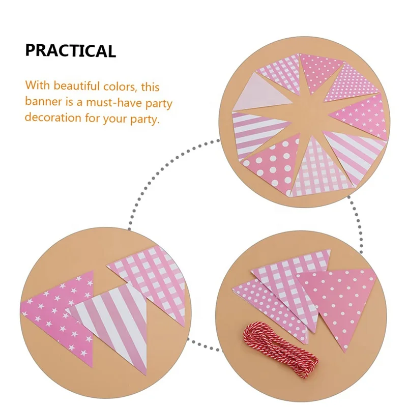 Happy Birthday Banner Colorful Triangle Cardpaper Flags Lovely Birthday Flag Pennant String Flag for Birthday Decoration