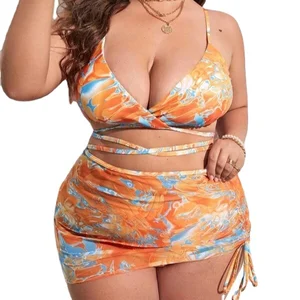 Summer 2022 Plus-size Women's Glitzy Lace-up Swimsuit Two-piece Women's Sexy Skinny Beach Swimsuit Set