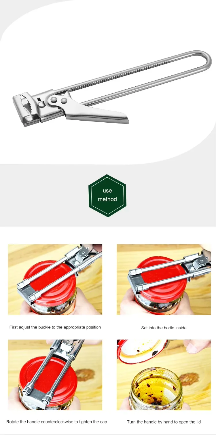 Adjustable Stainless Steel Can Opener Manual Multi-Function Kitchen Gadget Jam Jar Soda Bottle Opener