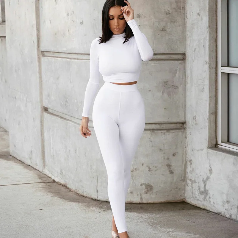 Casual Autumn 2 Piece Set Women Solid Workout Outfit Long Sleeve