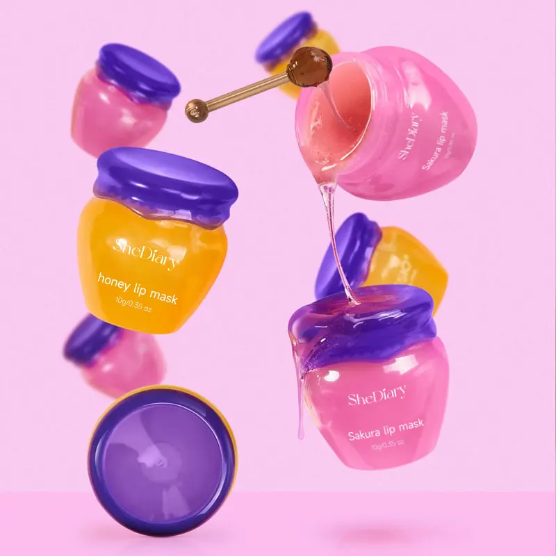 Bálsamo para el cuidado de los labios de propóleo y Sakura personalizado, mascarilla hidratante antiagrietada, bálsamo labial de miel y Sakura con palito de miel