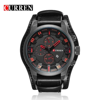Male Business Wristwatch Date Clock Vintage Leather Military Quartz Fashion Waterproof Luxury Curren Brand 8225 Men Watch