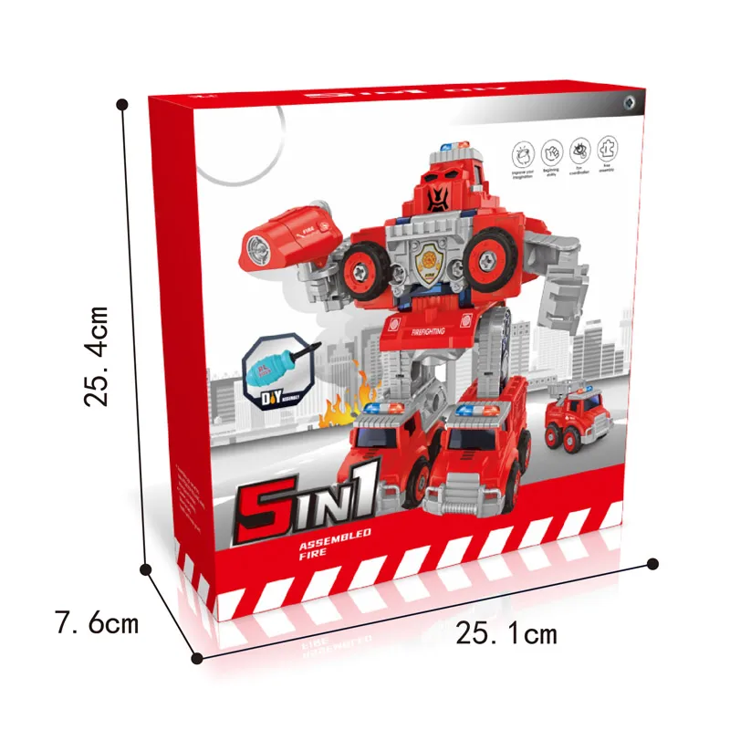 EPT 5In1 Rescue Vehicle Transformed Building Blocks Toy Fire Fighting Kids Educational Stem Diy Fire Truck Robot For Assembly