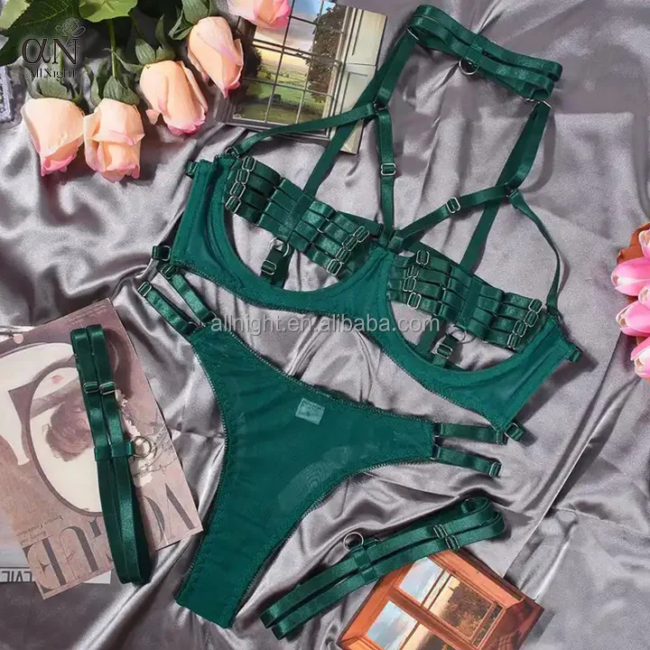2024 Sexy Stripper Outfit Elastic Complicated Straps Push Up Bra And Panties Sets Garter Belt