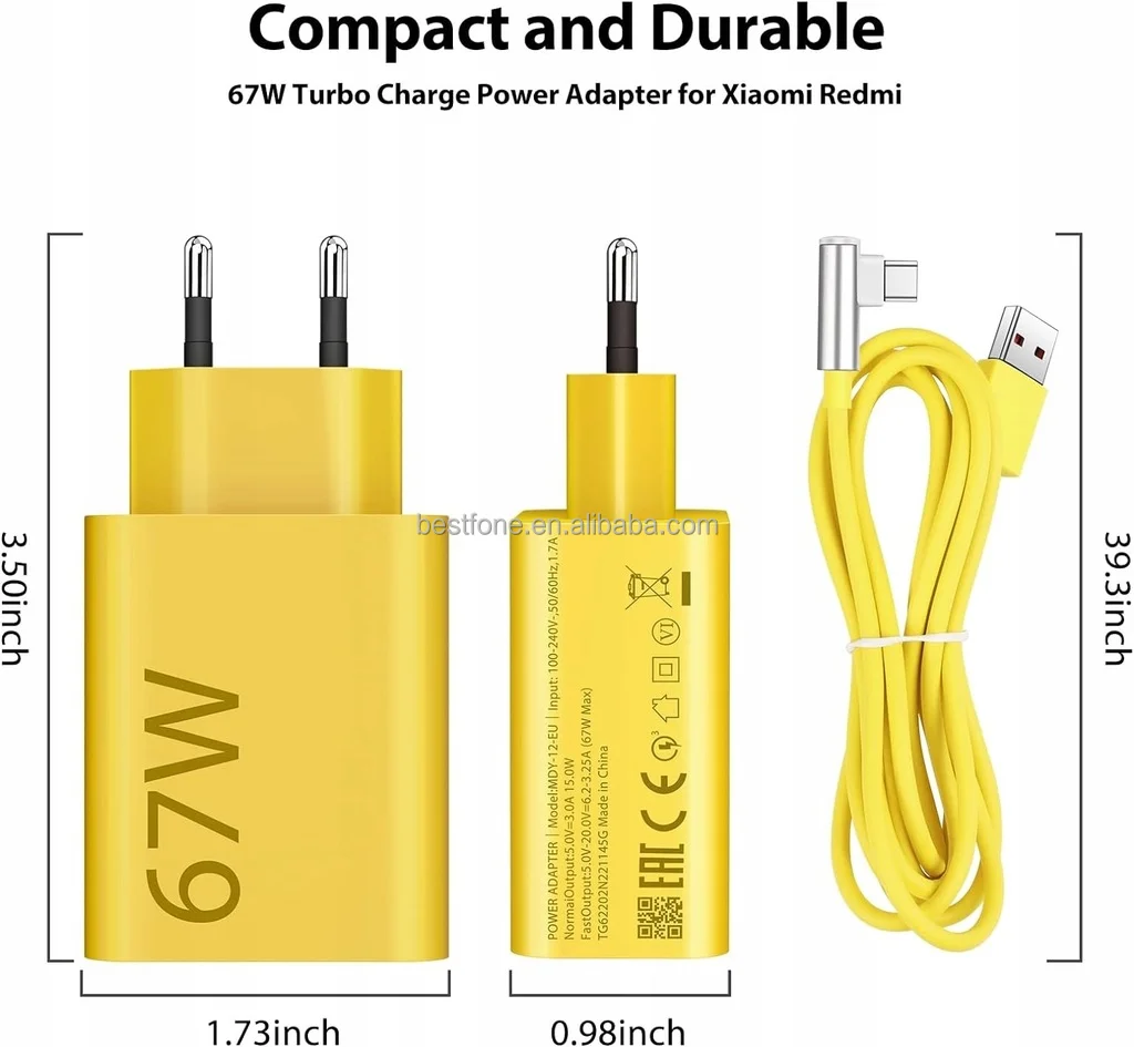 67W USB Charger for Xiaomi Mi 14 13 12 11 Ultra Lite Super Fast Charging  for Redmi Note 13 12 Turbo Poco F5 X5 Pro Type C Cable