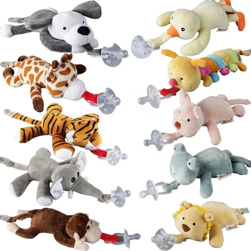 Newborn Silicone Babies Pacifiers Plush Animal Plush Nipple Soother Toys  Boy Clips Chain Girl Toy Baby Pacifier Clip Holder