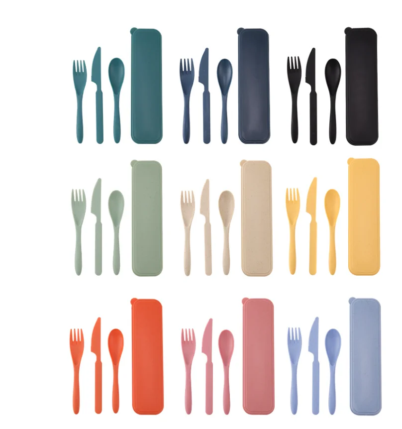 New Eco-friendly Plastic Multicolored Cutlery Set Frost Technique 3-Piece Spoon Fork Knife Dinnerware Home Camping