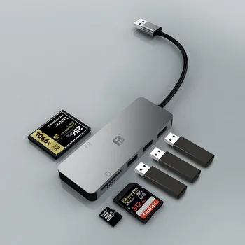 FB CR718-30 Metal 3 Ports Usb 3.0 Hub with 2 Slot Sd Tf Cf 6 in 1 Card Reader CF X1 + SD X1 + TF X1 + USB-AX3 detail image