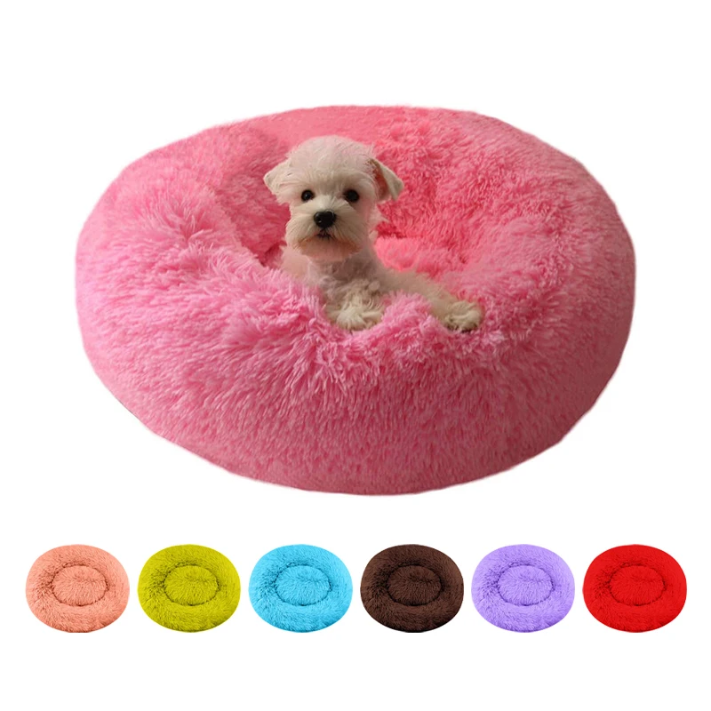 Custom Oval plush fluffy cute faux fur washable donut pet dog bed