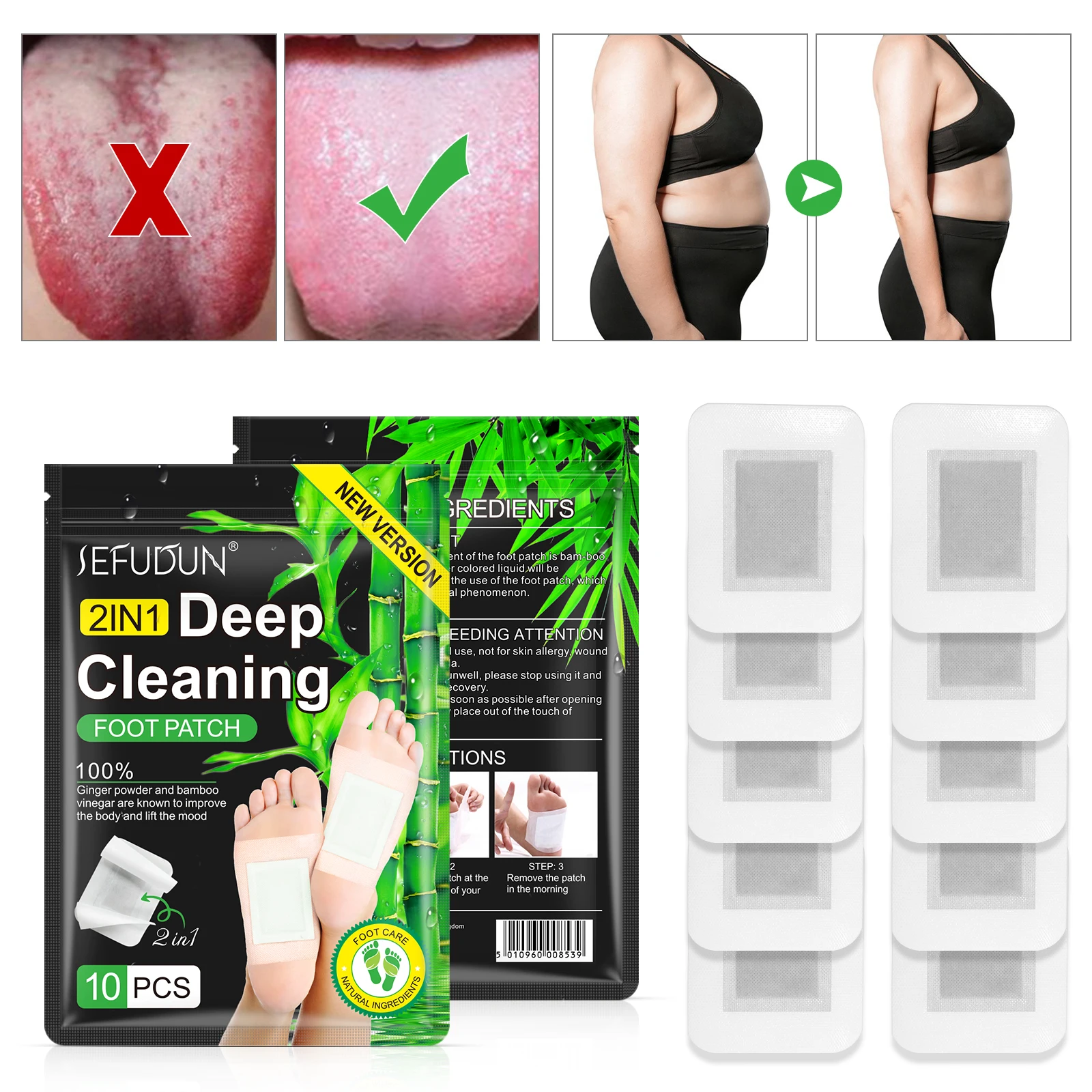 Neues Produkt Bestseller Schlankheitsfrdernde  Bambus-Tiefenreinigungs-Fupads Entgiftende Fupflege Schlafhilfe  Gewichtsverlust Entgiftungs-Fupflaster fr den Krper