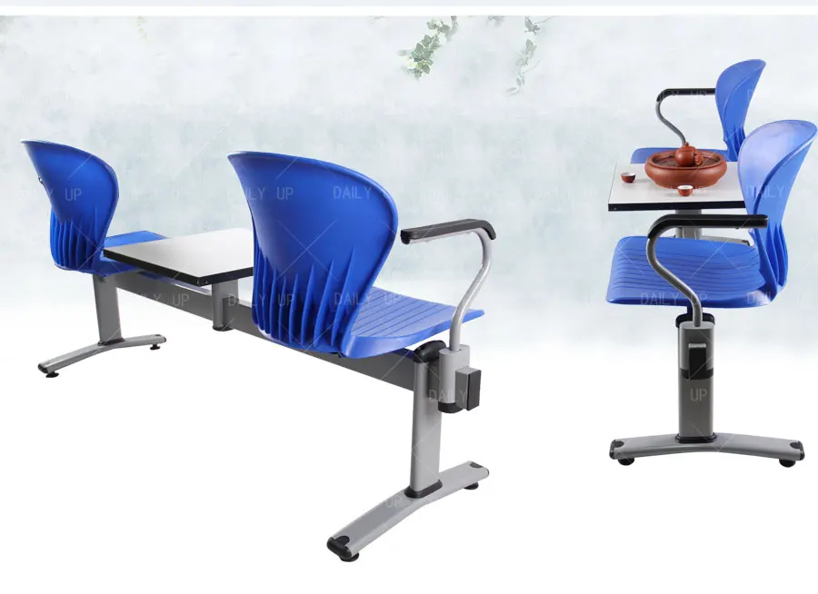 Double Public Waiting Chair With Armrest Metal Beam Seating With Square Table For Airport Hospital Station School Reception