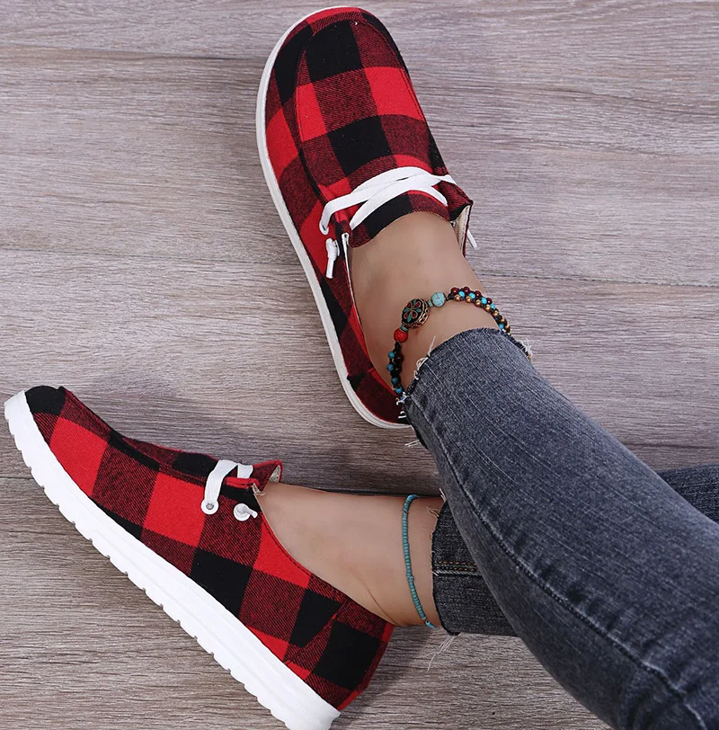 Women Flat Casual Canvas Red Plaid Slip On Shoes - Buy Plaid Slip On Shoes,Casual  Plaid Slip On Shoes,Women Plaid Slip On Shoes Product on 