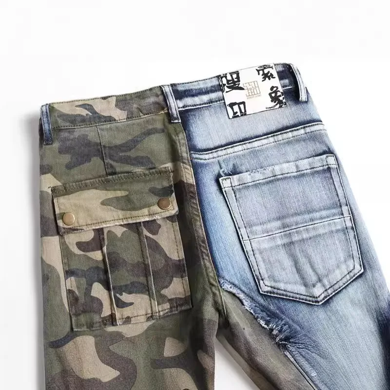 2024 Men's Designer Straight Slim Fit Patchwork Jeans Comfort Skinny Biker Denim Pants for Streetwear