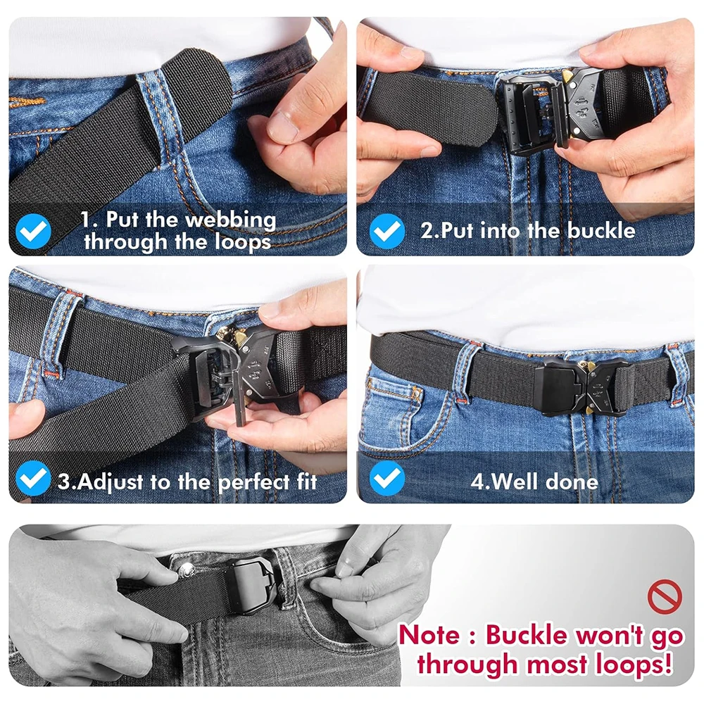 Men Multifunctional Hiking Rigger Nylon Web Work Belt with Heavy Duty Quick Release Buckle Tactical Belts