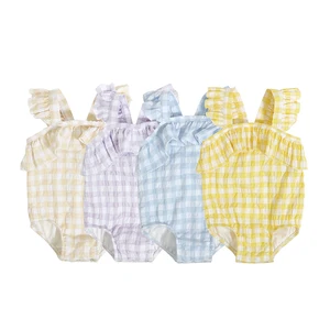 Factory Custom Woven Baby Romper Ruffle Bubble Sleeveless Toddle Baby Romper