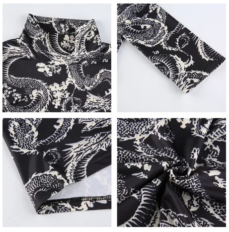 Wholesale Dragon Print Turtleneck Women's T-Shirts Clothing 2020