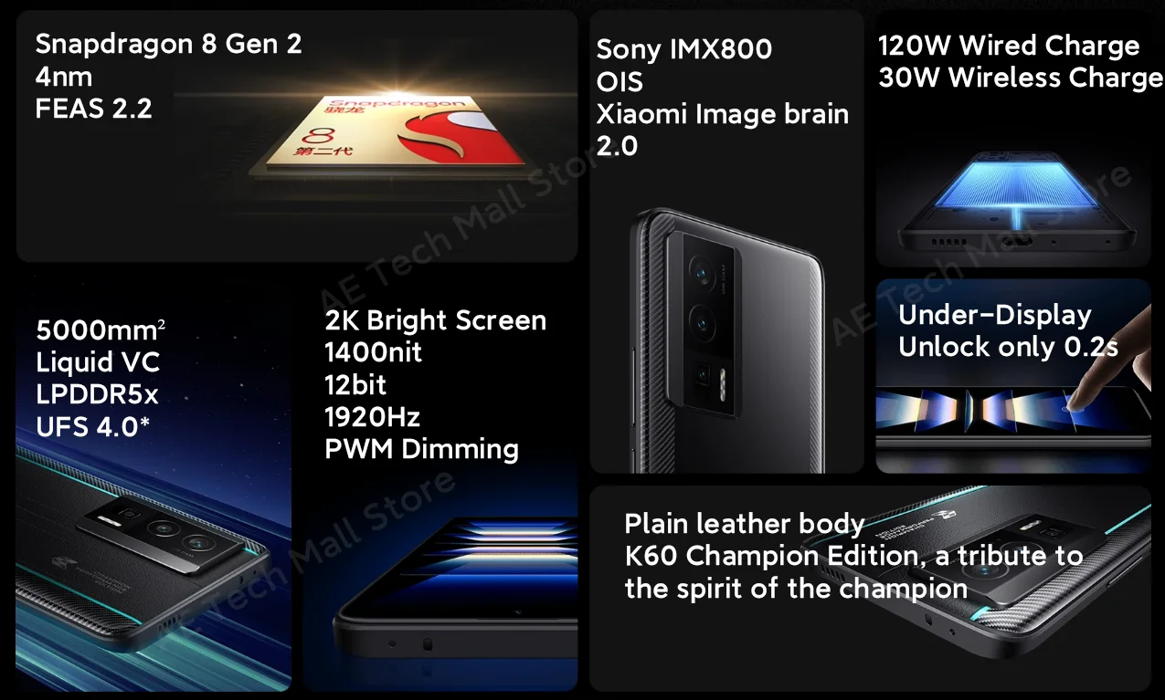 Xiaomi Redmi K60 Pro SmartphoneSnapdragon 8 Gen 2 Cellphone 2K 120Hz Screen 120W HyperFast Charger 5000mAh Battery IMX800 Camera