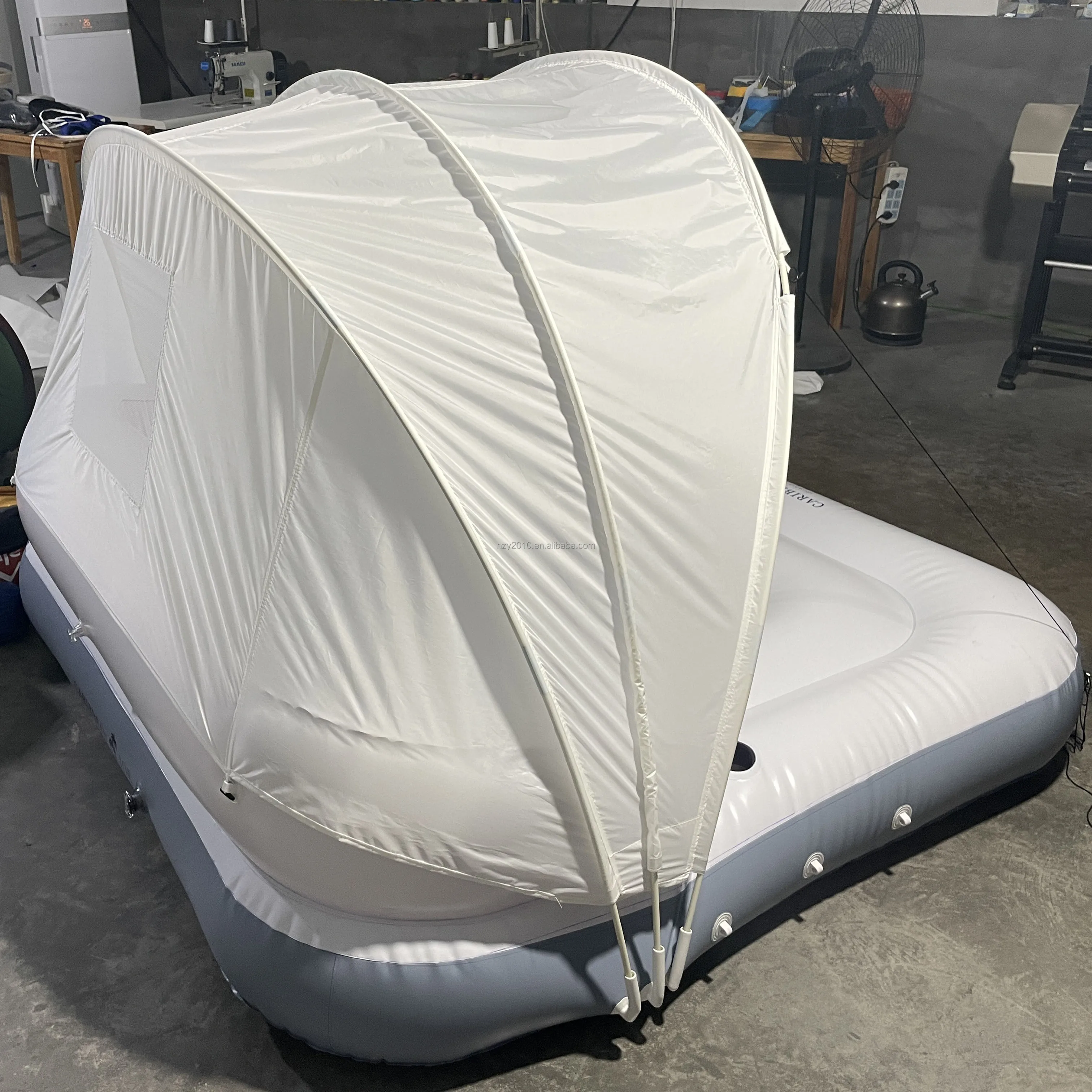 High Backrest Armrest Floating Inflatable Island Raft with Retractable Canopy