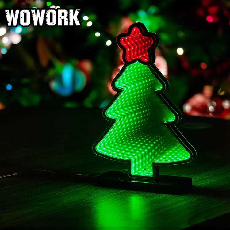 クリスマス提灯 2025 WOWORK Mini Indoor Neon Infinity Mirror Santa Claus Lights